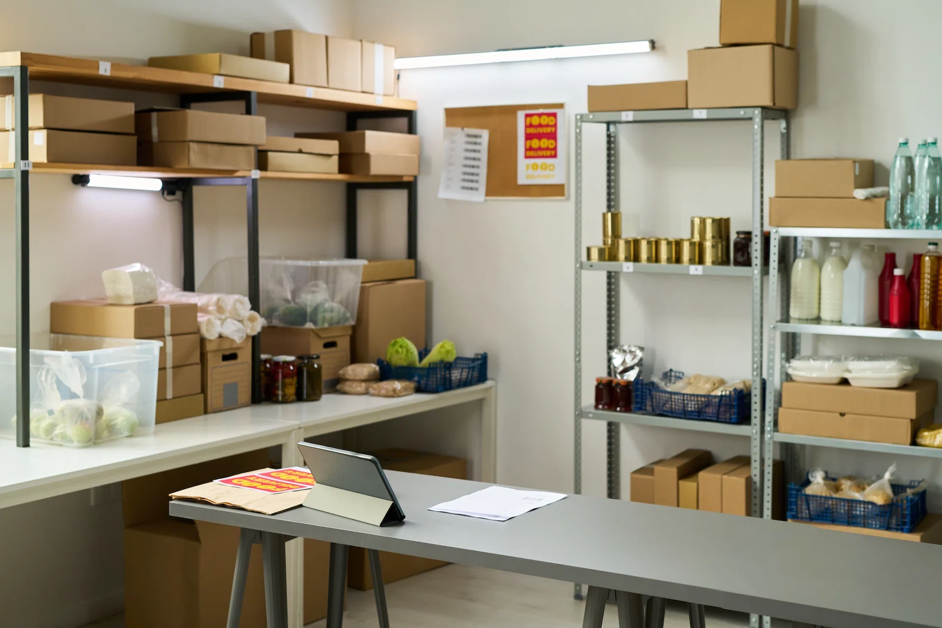 Empty food-bank storage waiting for inventory — mission-driven ops platforms we've shipped
